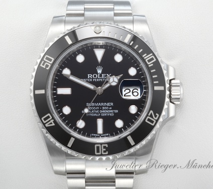 Uhransicht von vorne, hauptsächlich das Zifferblatt und die Lünette sichtbar. Rolex Submariner Date 40 mm 116610LN 2010 LC100 Edelstahl Automatik