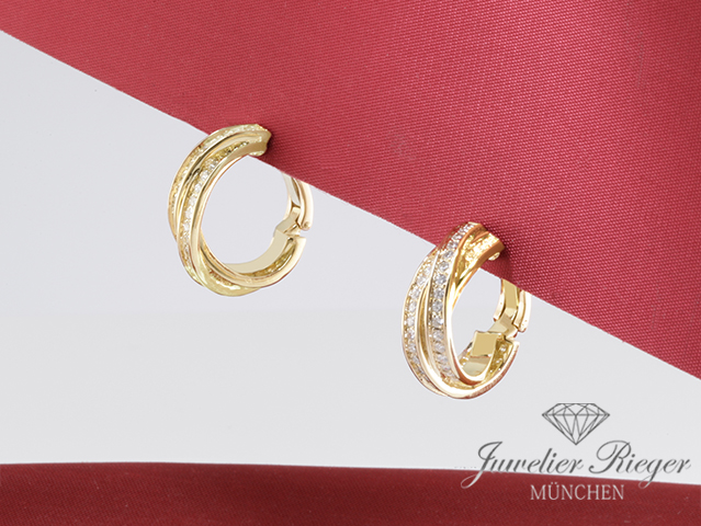 Bild 2 der Galerie: Cartier Creolen Trinity Gelbgold 750 Diamanten Brillanten Ohrringe Gold