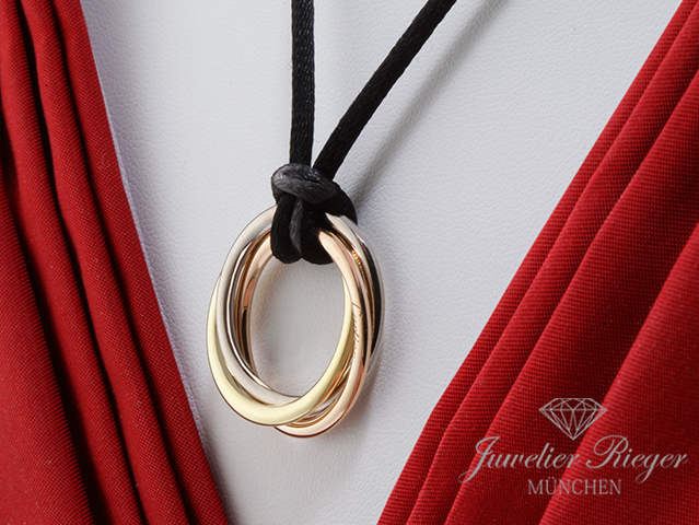 Bild 3 der Galerie: Cartier Collier Trinity Gelbgold Rosegold Weissgold 750 Stoff-Kordell Gold