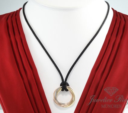 . Cartier Collier Trinity Gelbgold Rosegold Weissgold 750 Stoff-Kordell Gold